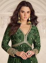 Bottle green reshamkari anarkali