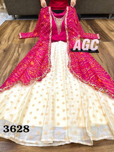 AGC collection - pink and off white chanderi silk and bandhani lehenga (plus size)
