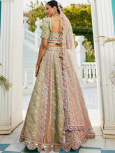 Lavender and lime green silk Lehenga