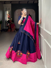 Navy blue and pink gamthi work pure cotton readymade Lehenga