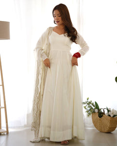 Off White Roman silk anarkali set readymade