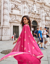 Mustard and pink jacquard silk palazzo