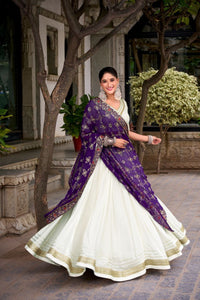 Pure rayon white readymade Lehenga with contrasting dupatta