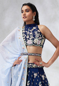 Navy blue Lehenga with contrasting dupatta