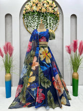 Tabby silk blue organza printed Lehenga