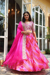 Pink and red diamond silk Lehenga