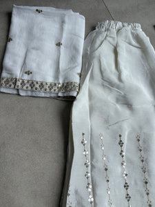 Pastel collection - white chine sequins mirror look embroidered sharara set