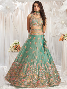 Sea Green organza Lehenga