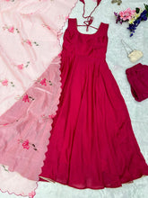 Maroon chinon anarkali readymade