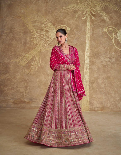 Janisha -  magenta sparkly georgette anarkali suit readymade