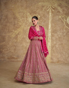Janisha -  magenta sparkly georgette anarkali suit readymade