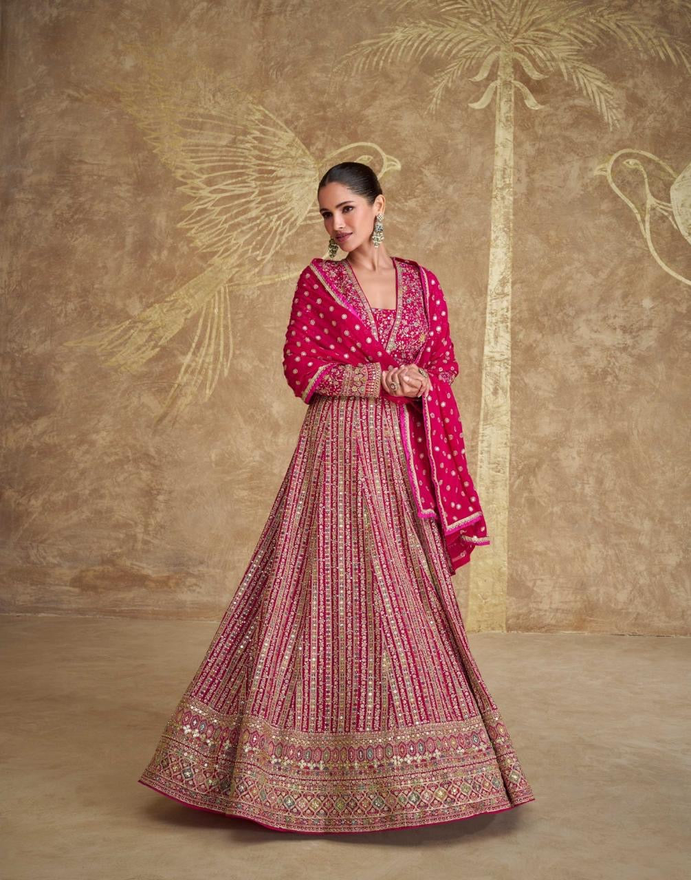 Janisha -  magenta sparkly georgette anarkali suit readymade