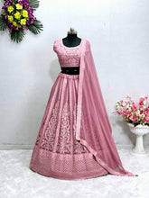 Pink and rose panelled mirror work Lehenga