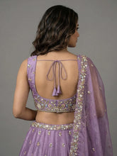Lavender floral tissue embroidered lehenga