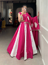 Blended pink and white mirror work Lehenga