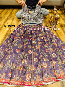 Niks collection - purple digital floral Lehenga readymade