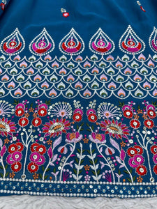 Cornflower blue embroidered Lehenga