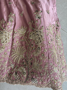 Pink satin silk Lehenga with contrasting dupatta