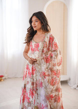 Ivory floral print kali cut anarkali suit