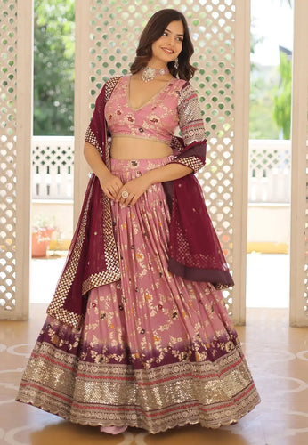 Viscose jacquard lehenga with 2D in light pink