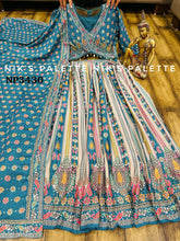 Niks collection - teal blue crepe silk printed lehenga
