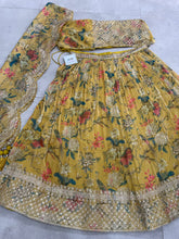 Mustard yellow organza digital printed lehenga