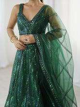 Bottle green Lehenga with rainbow sequins