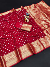 Bandhej silk saree with kanchipuram border