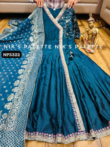 Niks collection - blue angrakha silk gown (plus size option)
