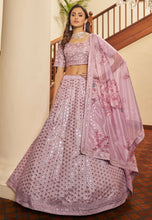 Dusty pink art silk Lehenga with organza dupatta