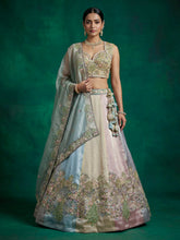 Pastel multicoloured organza lehenga - sea green