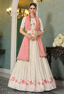 Pearl white A line georgette Lehenga with belt