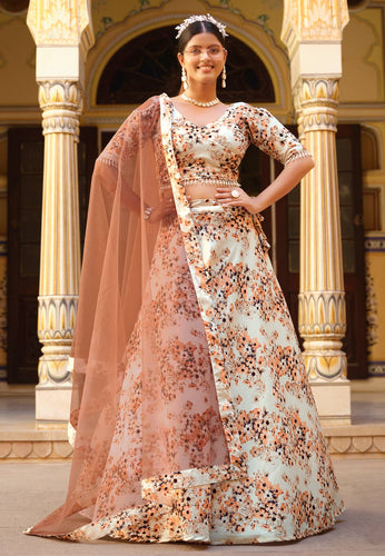 Cream silk floral Lehenga