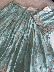 Sea green chiffon embroidered Lehenga