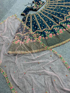 Dusty dark green Lehenga - readymade (UK 10-14)