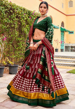 Tussar silk Lehenga in contemporary flair - maroon
