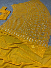 Mustard yellow embroidered silk Lehenga