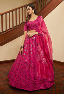 Pink art silk Lehenga with organza dupatta