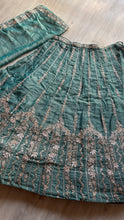 Turquoise chiffon zari embroidered lehenga