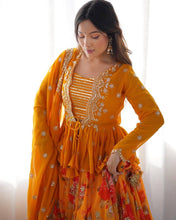 Yellow floral Lehenga with koti