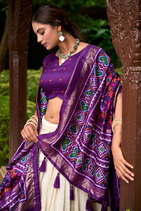 Tussar silk Lehenga with patola print in purple