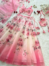 Baby pink organza silk digital readymade Lehenga