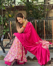 Hot pink floral and flared readymade saree (readymade blouse)