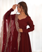 Maroon Roman silk anarkali set readymade