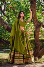 Pure chanderi and zari Lehenga in mehendi green (skirt stitched)