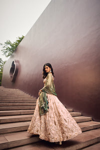 Green fendi silk Lehenga