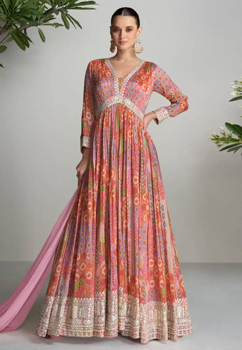 Scarlet - pink chinon anarkali