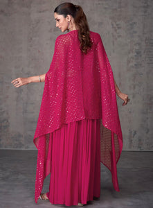 Cherry pink palazzo set with cape