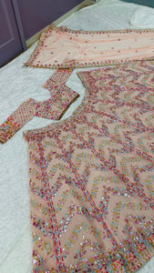 Pastel peach mirror work Lehenga (suitable for tall too + plus size)