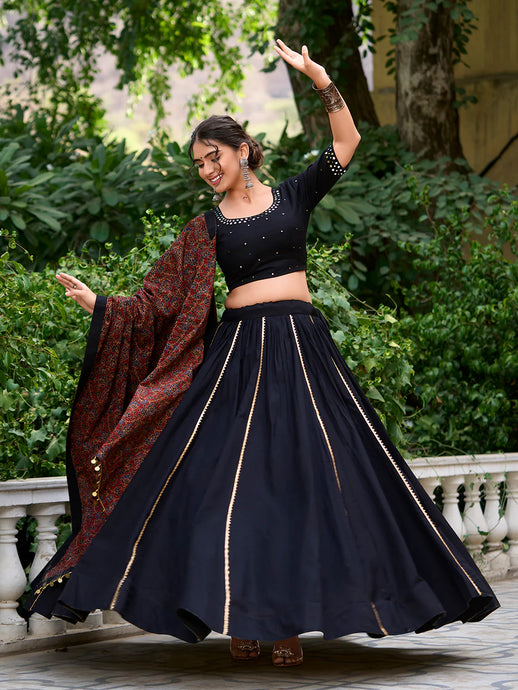 Black ajrakh pure cotton Chaniya Choli (free purse) (skirt stitched)